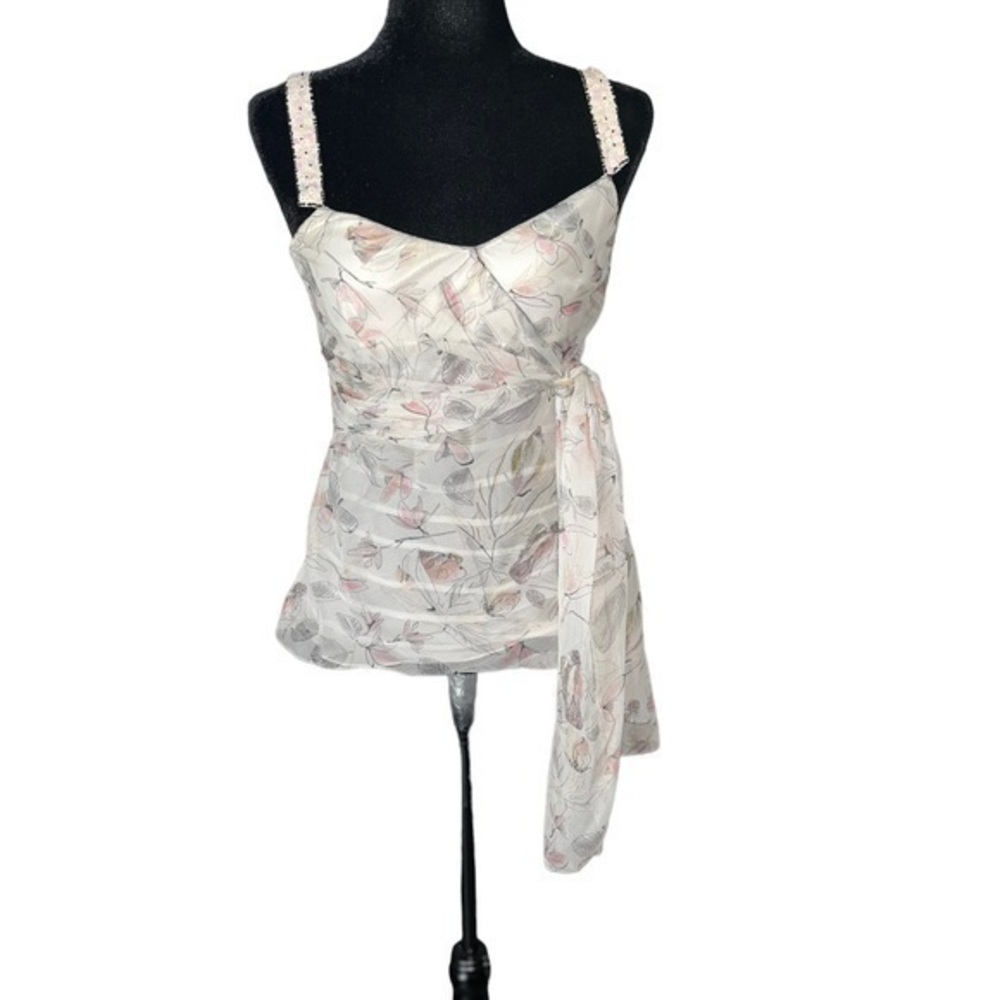 Max Studio Floral Wrap Blouse - Cream and Pink